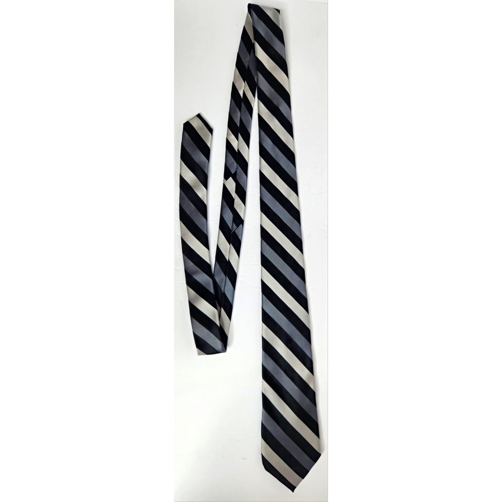 Express Design Studio Men's Black Gray Silver Striped Woven Silk Tie